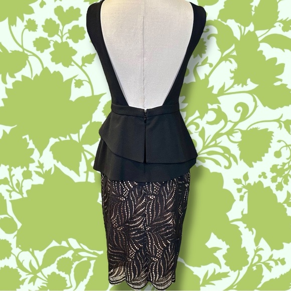 NWT BCBGMaxAzria ‘Reya’ Black & Nude Lace Peplum Detail Open Back Dress Size 2 - Picture 12 of 16